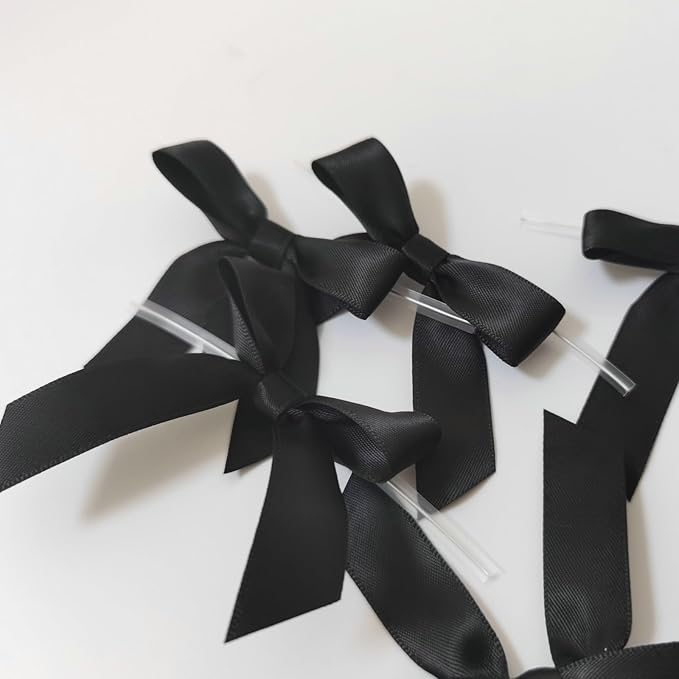 50pcs 2-1/2" Black Satin Ribbon Bows with Twist Tie Bows for Christmas Gift Packing&Wrapping (Black)
