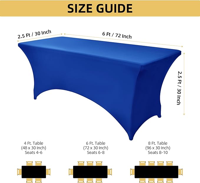 2-Pack 6ft Spandex Table Covers for Rectangle Standard Folding Tables - Wrinkle Resistant Stretch Tablecloths - Ultimate Fitted Table Protector for Parties, Trade Shows, Banquet