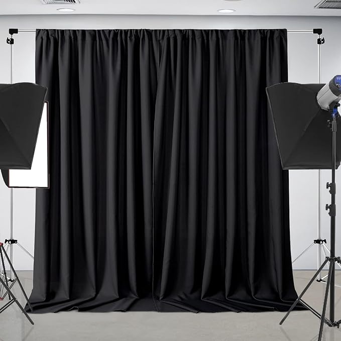 Joydeco Black Backdrop Curtain for Parties, Wrinkle Free Black Backdrop Drapes for Party Home Party, Curtains Backdrop 5ft x 8ft 2 Panels with Rod Pockets