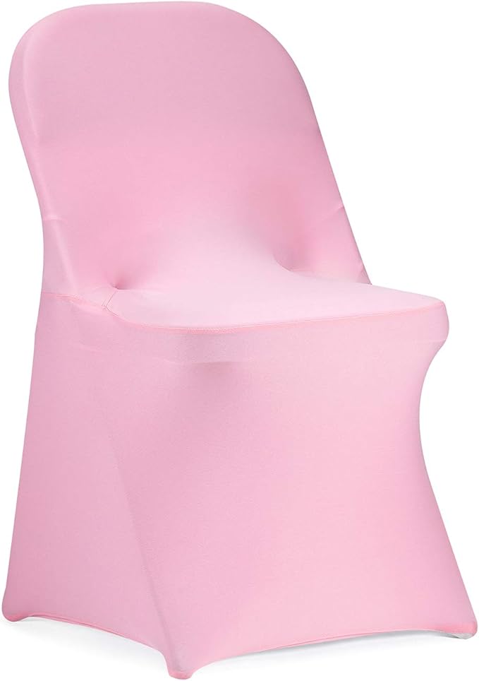 Peomeise Stretch Spandex Folding Chair Cover for Wedding Party Dining Banquet Event (Pink,12pcs)