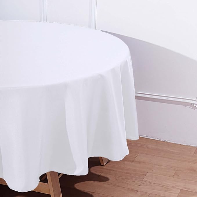 Efavormart Round Tablecloth, 90 Inch Stain & Wrinkle Resistant Washable Table Cloth, Decorative Polyester Fabric Table Cover for Banquet, Wedding, Dining- White