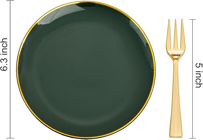 Festiva 200Pcs Green Dessert Plates 6.3" with Plastic Forks 5"- Small Disposable Plates- Dessert/Cake/Appetizer Plastic Plates include 100Plates 100Forks for Christmas Party&New Year