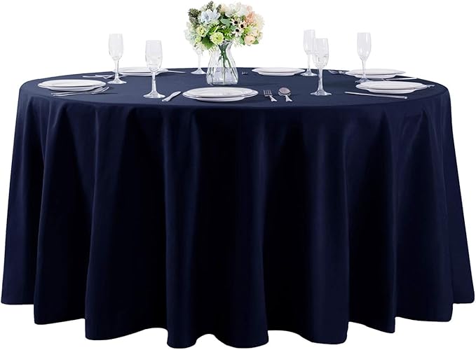 Cupuamon 108 inch Round Tablecloth Washable Polyester Table Cloth Decorative Table Cover for Wedding Party Dining Banquet（108 inch,Navy）