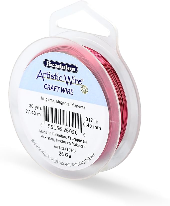 Artistic Wire, 26 Gauge Tarnish Resistant Colored Copper Craft Wire, Magenta, 30 yd