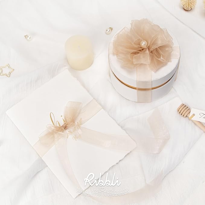 Ribbli Champagne Organza Ribbon,1/2 Inches x Continuous 50 Yard, Champagne Sheer Ribbon for Gift Wrapping,Cookie Wrapping,Wedding Decoration,All Crafting and Sewing