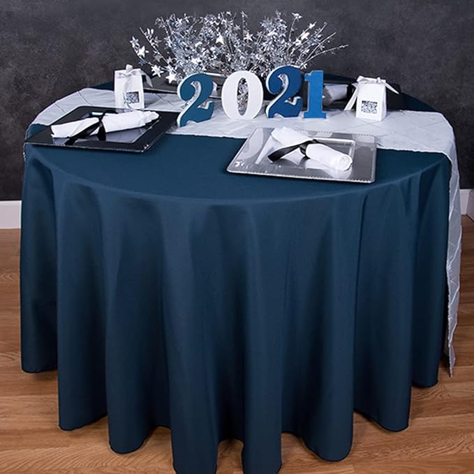 LTC LINENS 5 Pack 108 Inch Round Tablecloths Navy Blue - Great for 48 Inch Round Table Floor Length - Wrinkle Resistant Polyester Fabric Cloth for Wedding