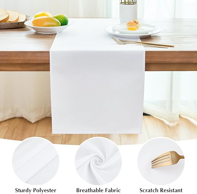 2 Pack White Small Short Table Runner 12 x 48 Inch Solid Color Runners Coffee Table Dresser for Daily Party Home Decoration