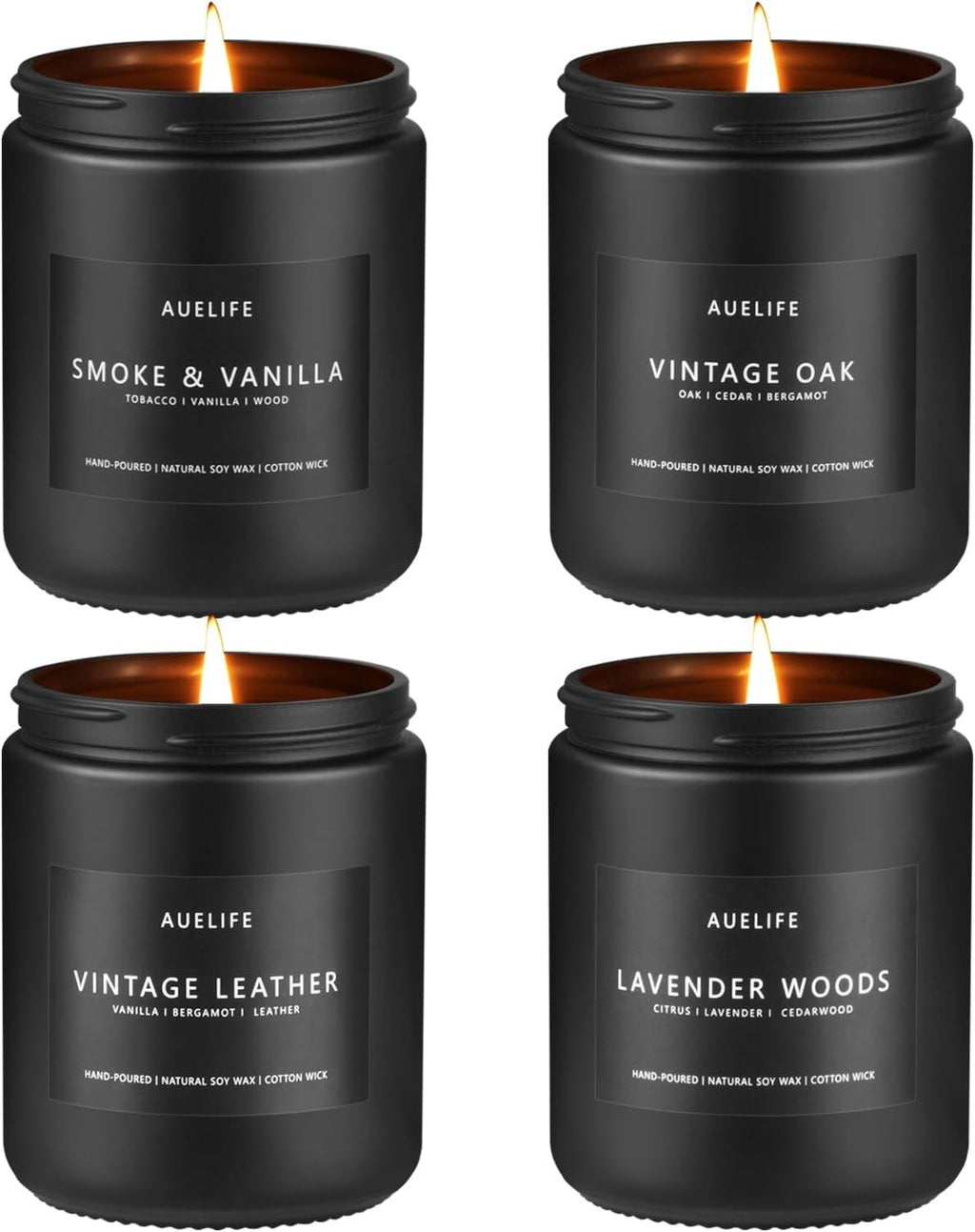Scented Candles Set | Men Candle Set, Scented Candles for Home, Gifts for Men Aromatherapy Gift Set - 4 Pack Manly Gifts for Dad Fathers Day, Soy Candle of Leather/Smoke & Vanilla/Oak/Lavender