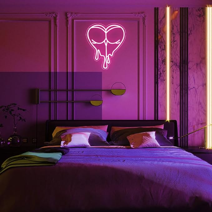 Pink Peach Neon Sign,Lady LED Light Sign for Backdrop,Melting Heart Wall Art Decor for Bar Pub Store Bedroom Club Party Man Cave,Gift for Men Women USB Powered（15"*12.6"）