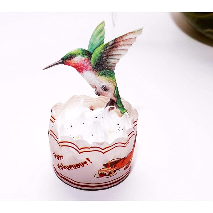 GEORLD Edible Cupcake Topper Wafer Hummingbird Cake Bird Decoration by Wafer Paper,12 Counts,Flat not 3D