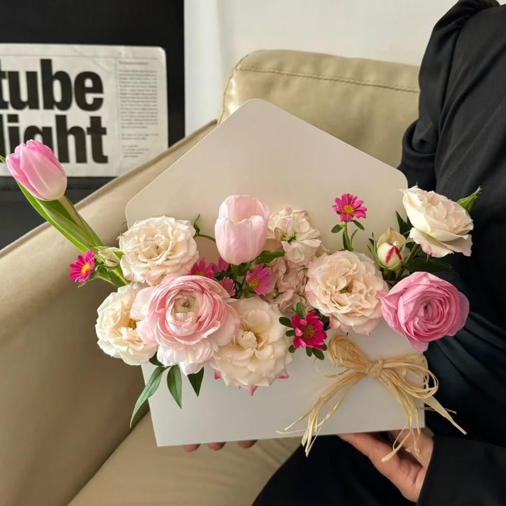 BBJ WRAPS Envelope Flower Boxes for Arrangements Solid Color Korean Floral Box Cardboard Floral Envelope Box Florist Supply, 8.7 x 1.6 x 10.6 Inch - 5 Counts