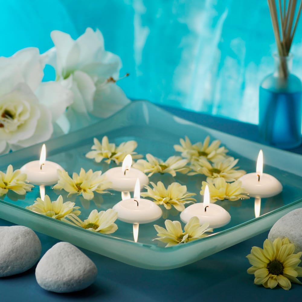 White Floating Candles 2 Inch 12 Pack, 5-6 Hours Long Burning Unscented Dripless Smokeless for Wedding Centerpieces, Party, Pool, Spa, Christmas, Home Decor