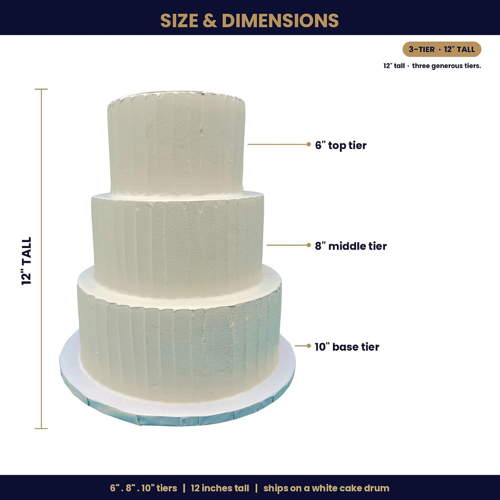 FromJennWithLove 3 Tier Fake Cake, 12" Tall Ready-to-Decorate Ivory Display Cake – 6-8-10 Inch Tiers – 4-Day Artisan Process, Made in USA – Reusable for Weddings & Events