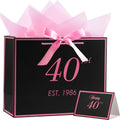 40th Birthday Gift Bag with Card and Tissue Paper for Women Her, 1986 40 Year Old 13" Elegant Black & Pink Anniversary Keepsake Party Present Shopping Paper Bags for Gifts Wrapping (1986 40th)