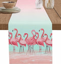 Tropical Flamingo Cotton Linen Table Runner for Dining Kitchen, Wedding Outdoor Party Tablerunners Decoration, Pink Bird Coastal Nautical Animal Dresser Scarf Coffee Tablecloth Runners 13x108 Inches