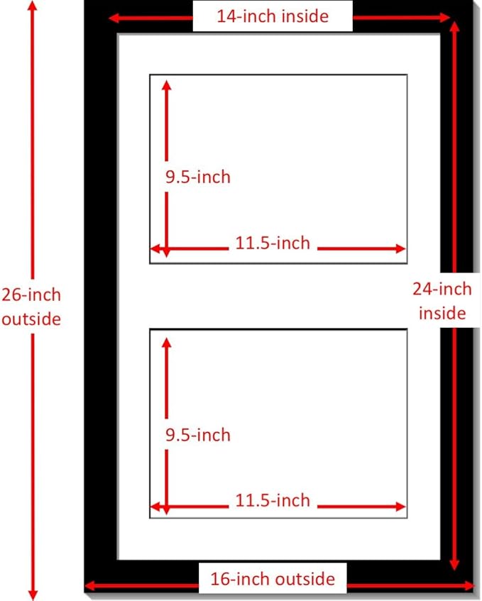Creative Picture Frames 14X24Bk-W Black Vertical Double Diploma Frame With 2 Opening White Mat, Holds 2-10X12-Inch Documents With Wall Hanger