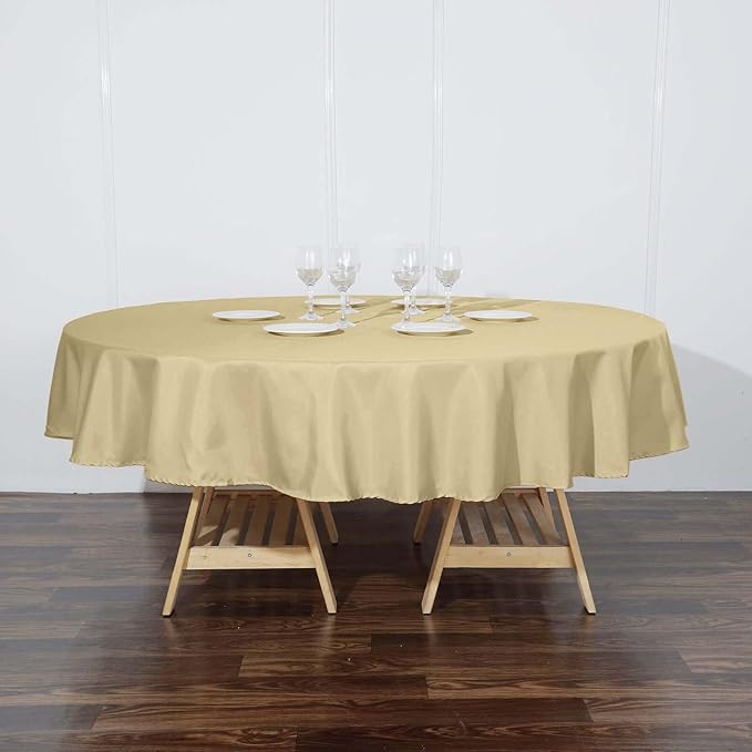 Efavormart Round Tablecloth, 90 Inch Stain & Wrinkle Resistant Washable Table Cloth, Decorative Polyester Fabric Table Cover for Banquet, Wedding, Dining- Champagne