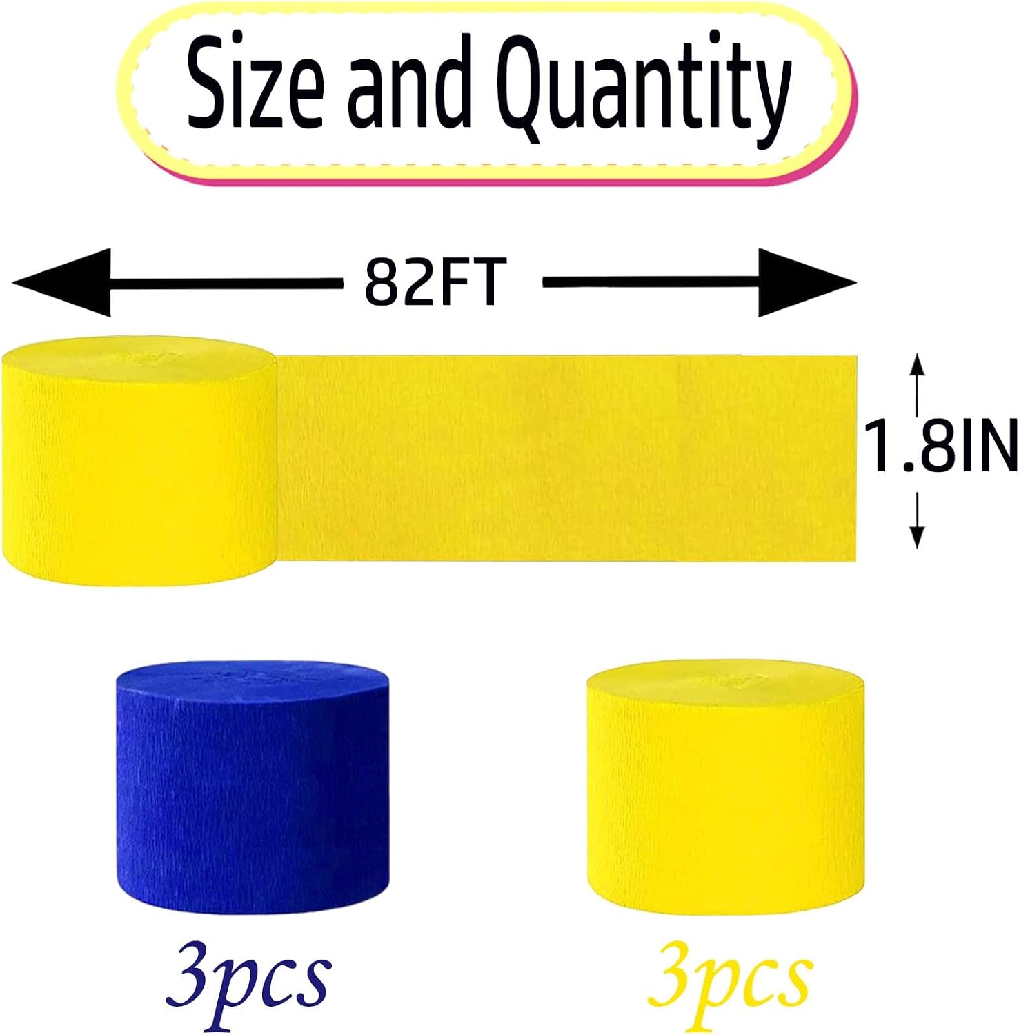 Yellow and Blue Crepe Paper 6 Pcs Streamers for Party Decorations, Birthday Wedding DIY Crafts, Gift Wrapping Supplies
