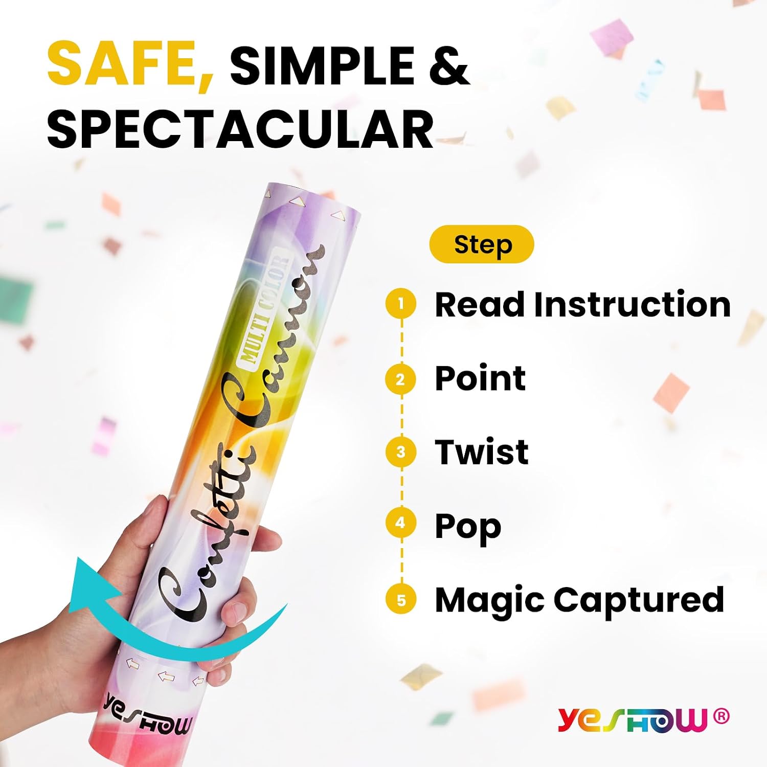 Confetti Cannon Party Poppers Biodegradable Shooters, (6 Pack) YESHOW Multicolor Confetti Blaster for Birthday Graduation Wedding Christmas New Year’s Eve Valentine's Day