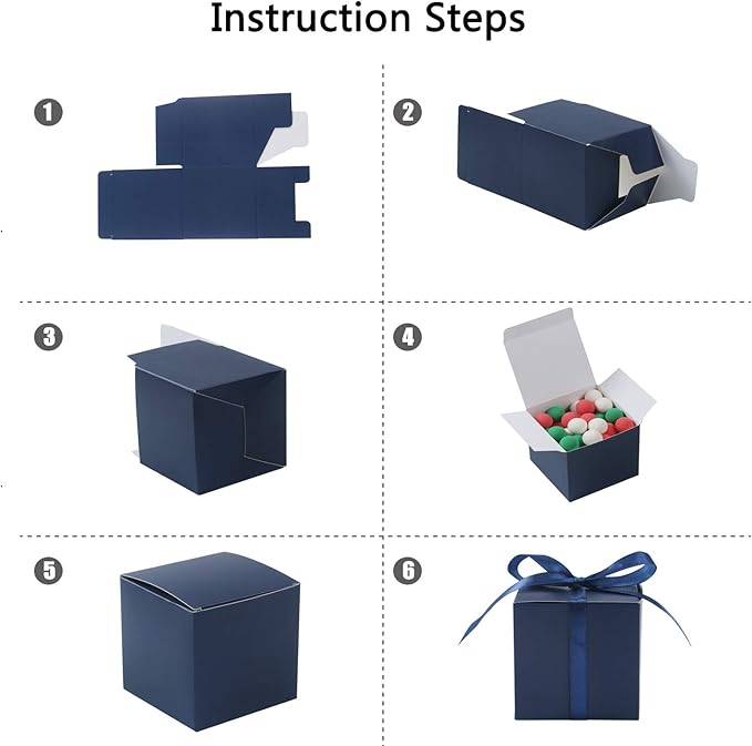 COTOPHER 100pcs Wedding Favor Boxes, Paper Gift Boxes 3x3x3 Inches Small Gift Boxes with Ribbons Small Boxes for Gifts, Crafting, Cupcake, Candy, Bridesmaid Proposal Boxes，Easy Assemble Boxes(Navy)