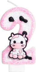 Pink Cow Glitter Birthday Candles Number 2 Birthday Decorations, 2 Year Old Birthday Decorations, Number 2 Candle for Cake, Cowgirl Theme Number Candle for Girls 2nd Birthday Party Décor