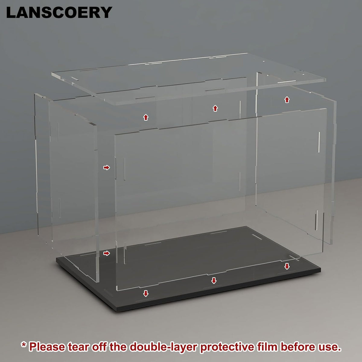 lanscoery acrylic display case for vehicle models, 9.8x5.9x7.9, side view