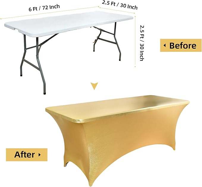 2-Pack 6ft Spandex Table Covers for Rectangle Standard Folding Tables - Wrinkle Resistant Stretch Tablecloths - Ultimate Fitted Table Protector for Parties, Trade Shows, Banquet