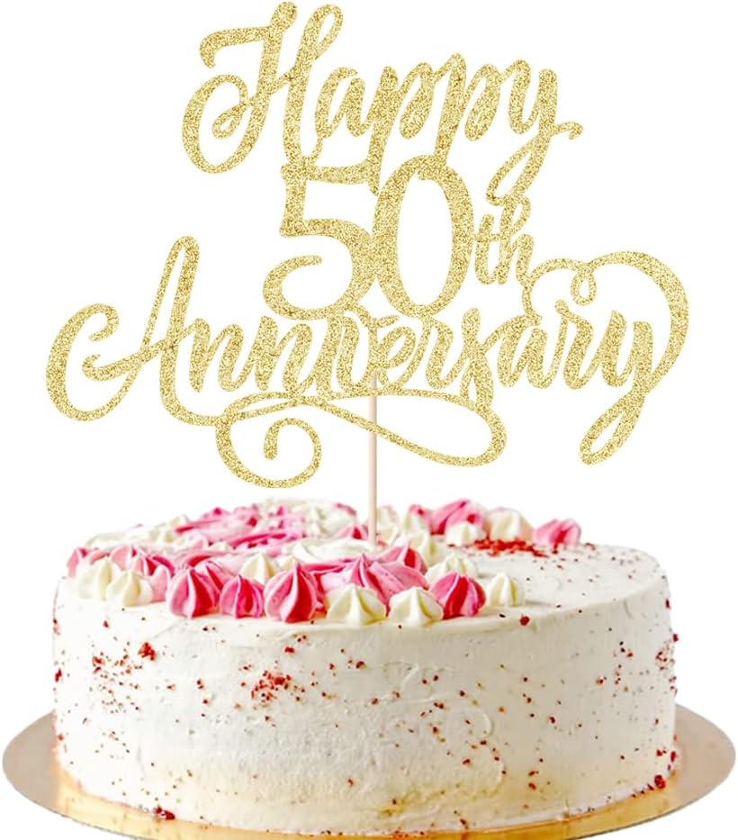 Golden glitter Happy 50th Anniversary Cake Toppers -Wedding Anniversary Party Decorations, Company Anniversary Party, 50th Birthday Party Decorations