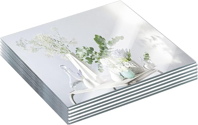JAMBALAY 12" Glass Mirror Centerpieces for Table, Set of 12 Mirror Centerpieces, Square Glass Mirror Tiles, Candle Plates, Tray, for Wedding and Parties