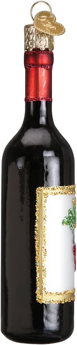 Old World Christmas Red Wine Bottle Glass Blown Ornament for Christmas Tree, Handcrafted Holiday Decoration, Adult Beverages Collection