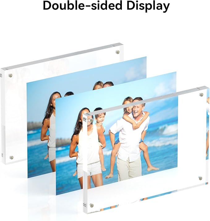 4x6 Acrylic Picture Frames, 20mm Thick Clear Frameless Magnetic Photo Frames, Double Sided Transparent Square Frame Gift for Desktop Display(3 Pack)