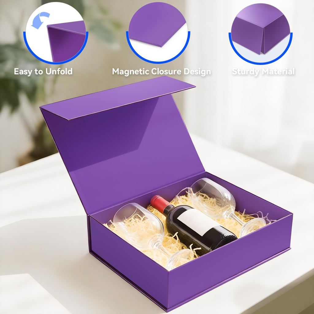 Brothersbox Purple Gift Box 13.8"x9.1"x4.3" Large Gift Boxes for Presents with Magnetic Lid, Ribbon, Collapsible Boxes for Valentine's Day Mother's Day Christmas Birthday Wedding
