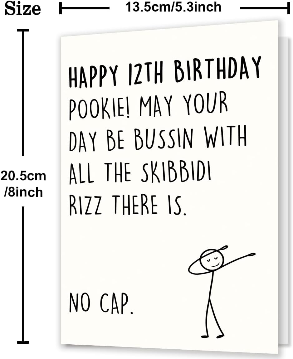 12th Birthday Card,12 Year Old Birthday Gifts & Decorations for Boys Girls Son Daughter Nephew Niece,Funny 12th Birthday Card for Him Her with Gen Z Teenagers Slang Meme-Inspired Design