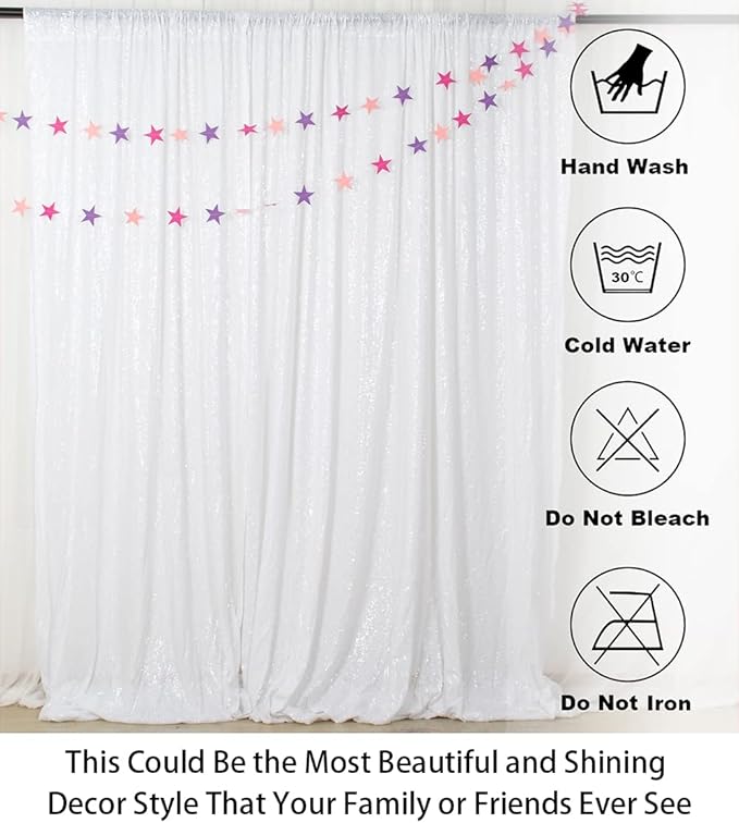 ShinyBeauty Sequin Backdrop White 4x8FT Sequin Fabric Backdrop Shimmer for Photograph Wedding,8FT White Glitter Curtain for Baby Birthday Background