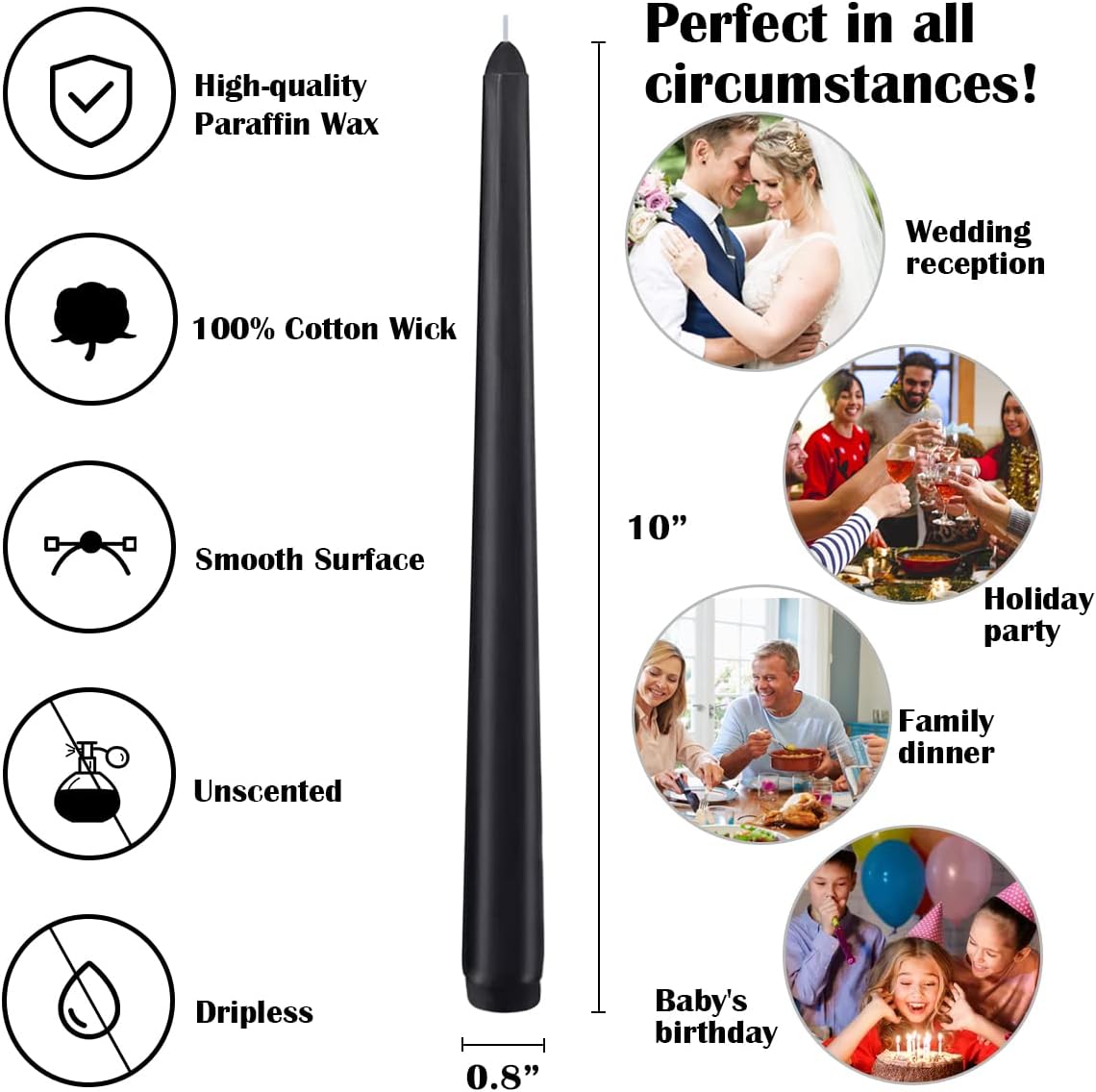 50 Pack Black Taper Candles