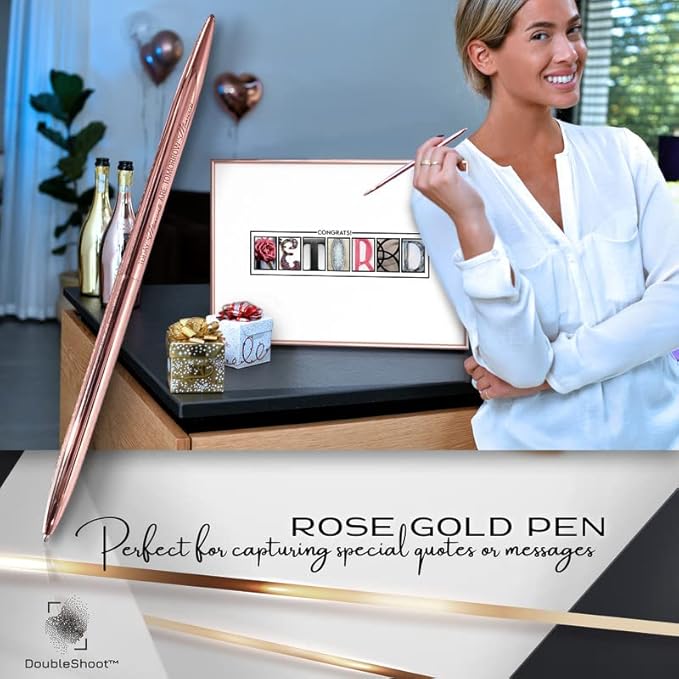 Framed Rose Gold Retirement Decorations Guest Book 12"x16" for Women - Happy Retirement Party Decorations - including Rose Gold Pen & Acrylic Glass - Unique Retired Gift