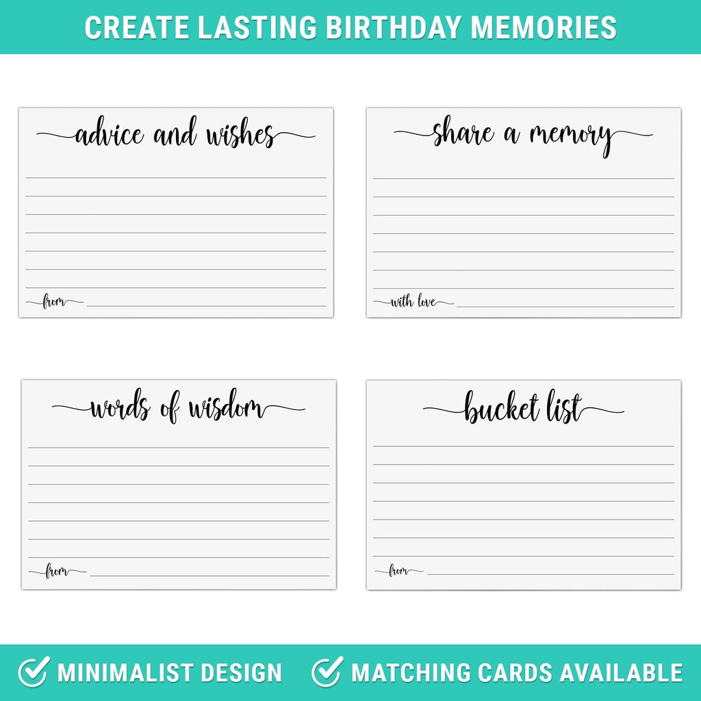 321Done Birthday Advice and Wishes Cards - 4x6 White, Good Advice, Best Wishes, Memories Cards - Bday Party Idea Activity - Sweet 16, 30th, 40th, 50th - Fun Ad Lib Prompts - Made in USA