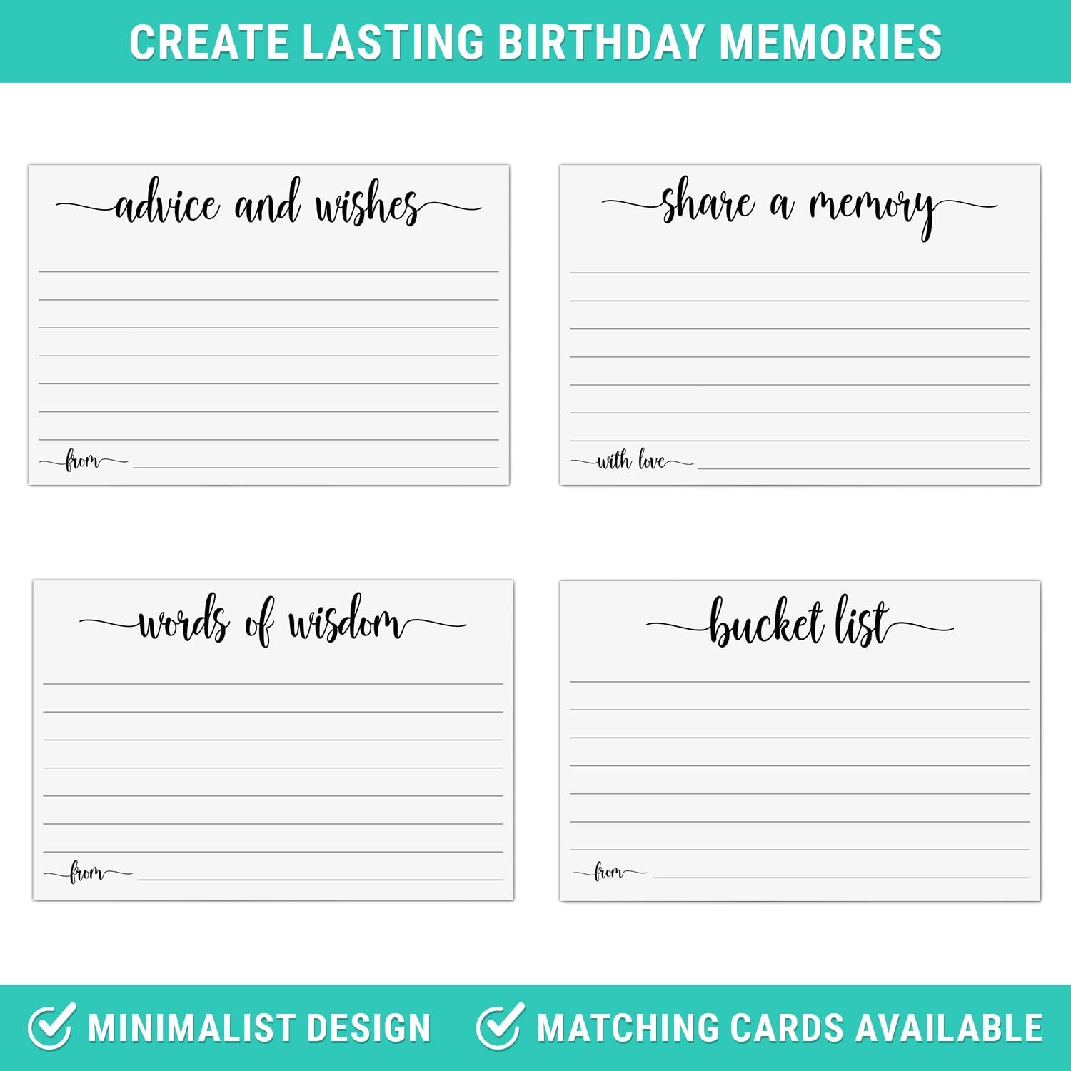 321Done Birthday Advice and Wishes Cards - 4x6 White, Good Advice, Best Wishes, Memories Cards - Bday Party Idea Activity - Sweet 16, 30th, 40th, 50th - Fun Ad Lib Prompts - Made in USA