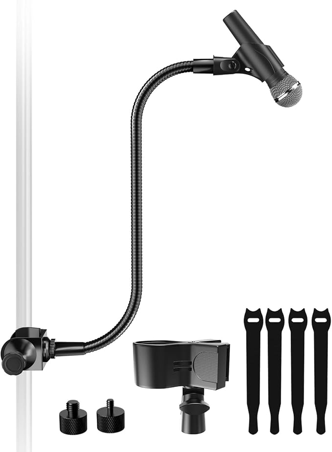 19-inch Gooseneck Microphone Holder Stand, Flexible Mic Arm with Super Crab Clamp for Mic Stand/Desk/Rod/Pole/Stick/Shelf/Tube Clamping, Ideal for Music Stand, Piano, Drum Recording
