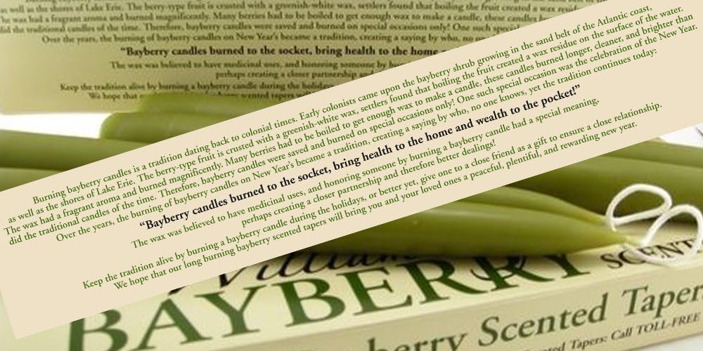 Williamsburg Bayberry Candles Tapers with Candle Legend - Bayberry Scented - Buyacandle