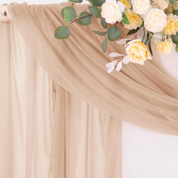 Socomi Wedding Arch Draping Fabric 29" x 20Ft 4 Panels Nude Sheer Outdoor Curtain Drapes Extra Long for Bridal Baby Shower Ceremony Birthday Party Decor