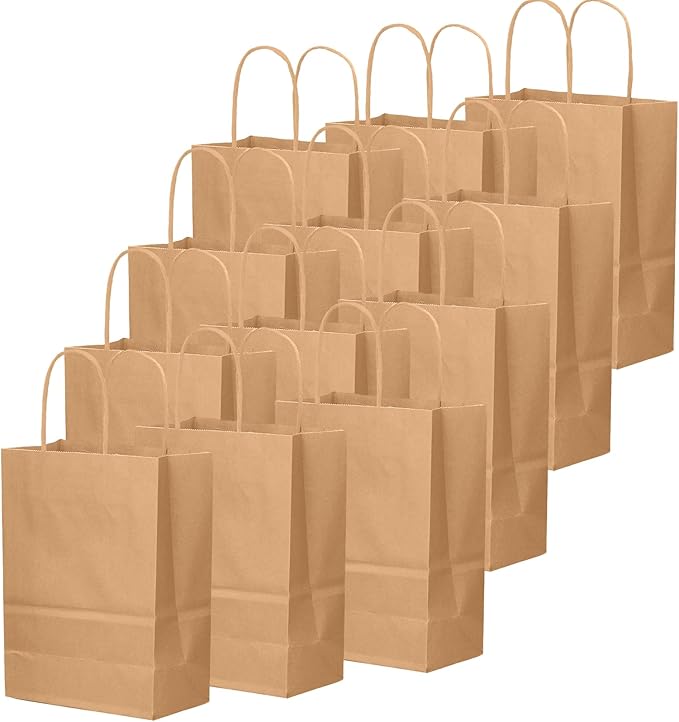 qiqee 50-Packs Brown Paper Gift Bags with Handles Bulk 13"x10.3"x4.6" Large Size Party Favor Bags Multiple Uses