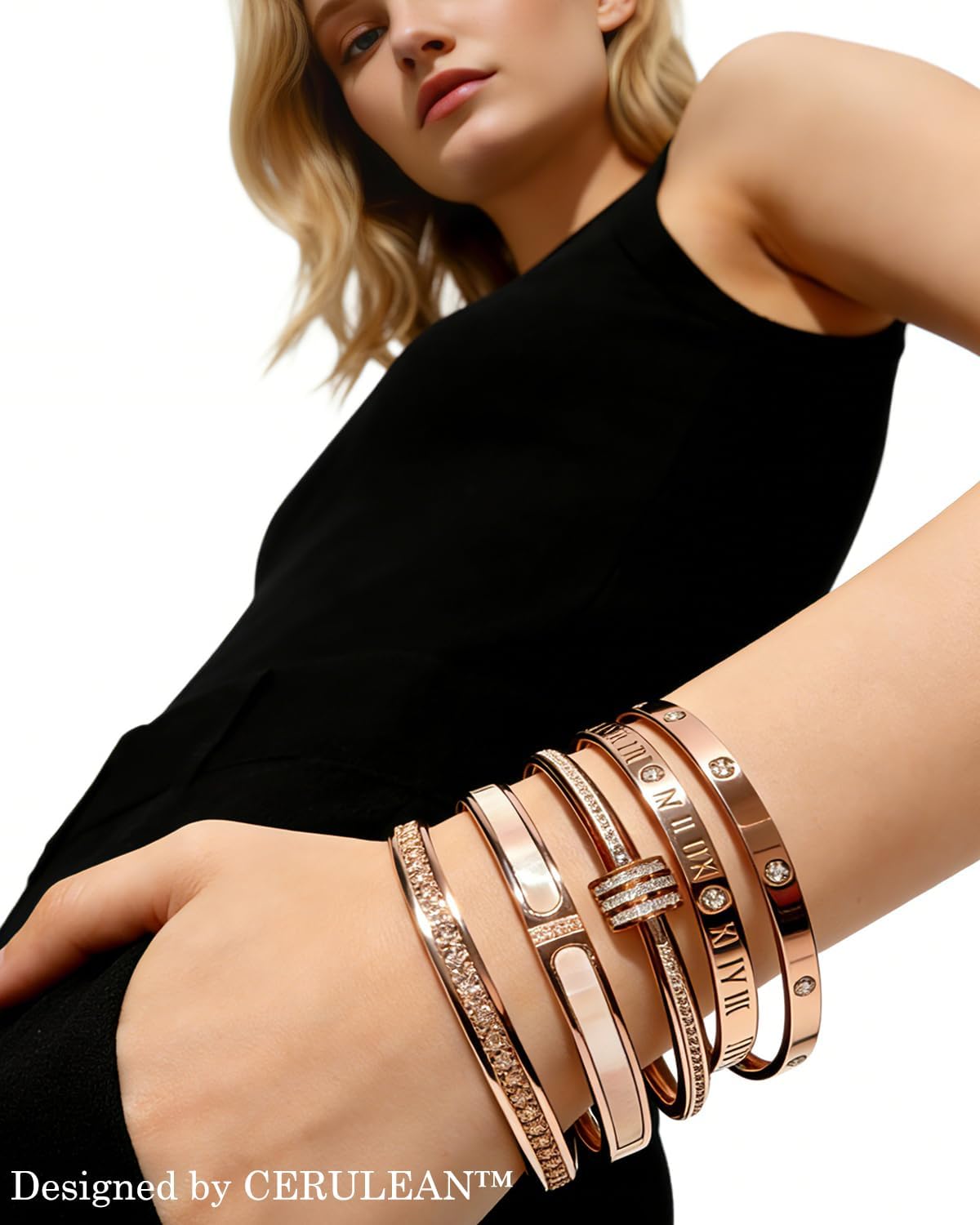 CERULEAN 5-Piece Elegant Stainless Steel Bracelet Set, Fashionable Classic De...