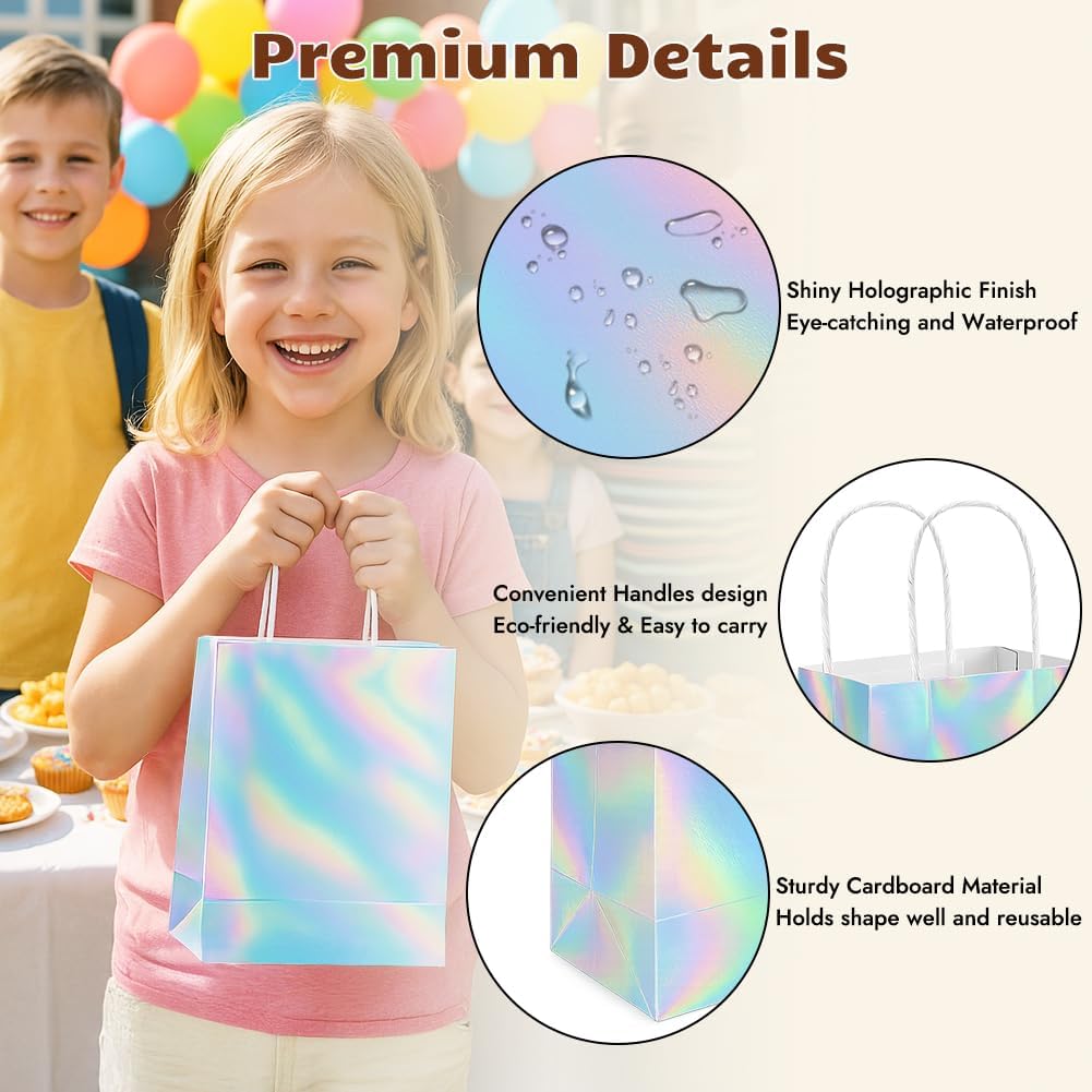Shintop 30Pcs Iridescent Gift Bags with Handle, 8.3 x 5.9 x 3.1 Inch Holographic Goodie Bags Reusable Paper Glitter Party Favor Tote for Birthday Bachelorette Boutique