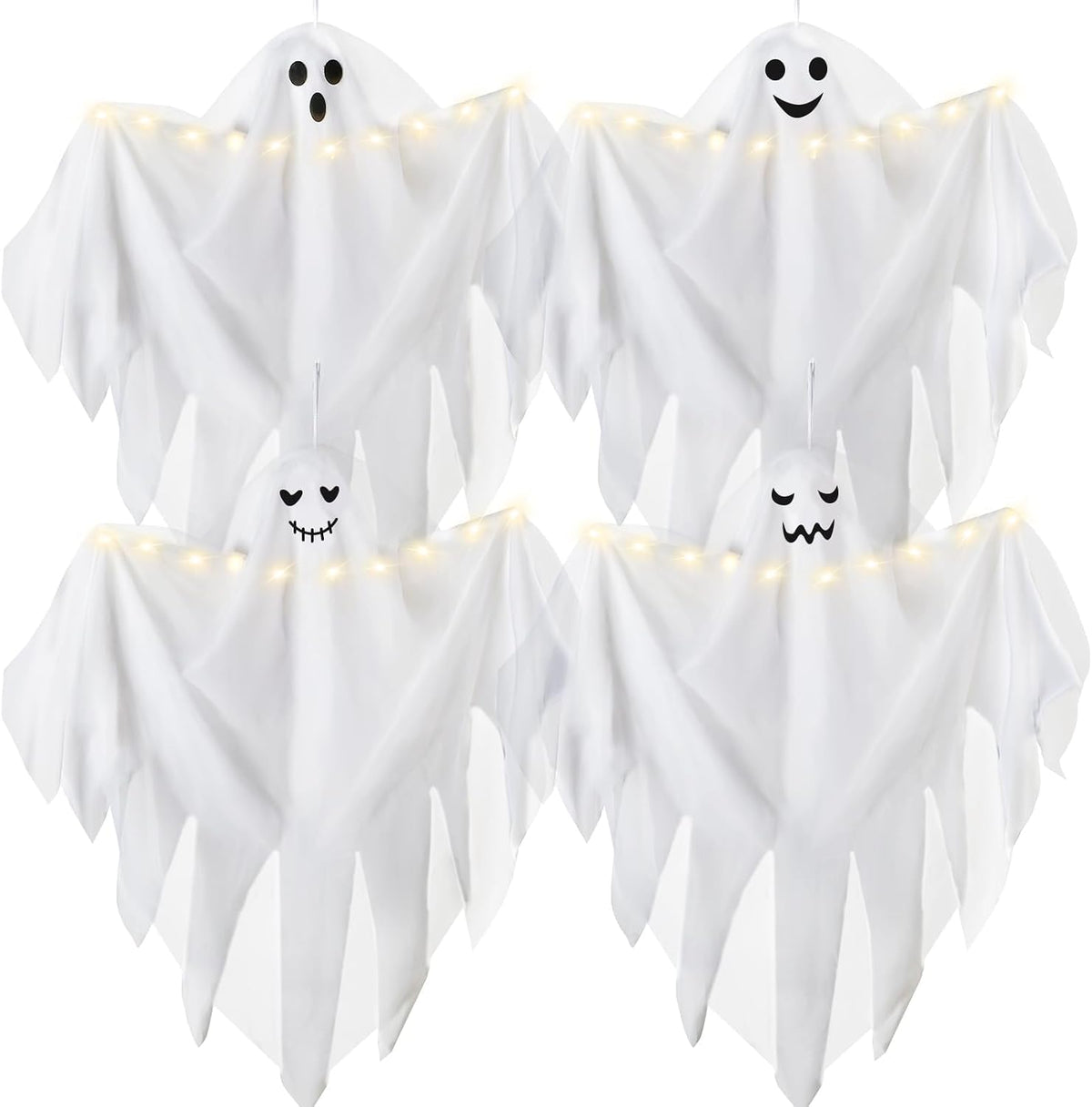4 Pack Light up Hanging Ghosts Halloween Outdoor Yard Tree Party Decoration