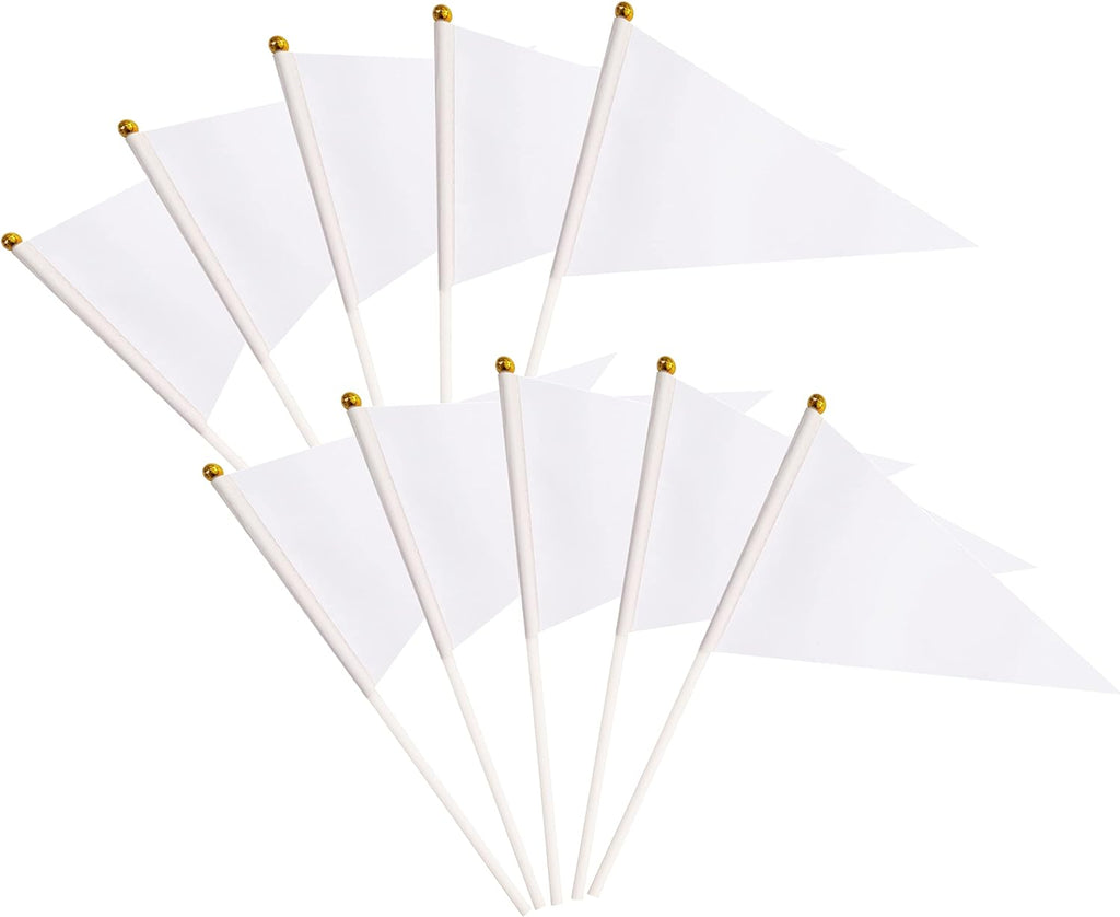 25 Pack White Pennant Flags Small Mini Hand Held Solid Color Pennant Flags On Sticks,Party Events Celebration,School,Grand Opening,Kids Birthday,Sports Clubs,Flower Pot (White)