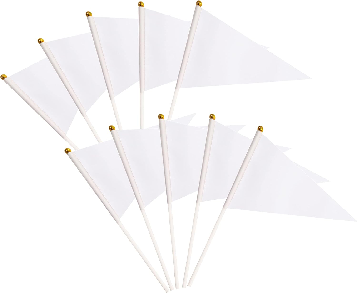 25 Pack White Pennant Flags Small Mini Hand Held Solid Color Pennant Flags On Sticks,Party Events Celebration,School,Grand Opening,Kids Birthday,Sports Clubs,Flower Pot (White)