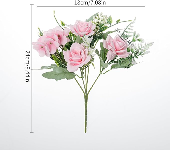 Artificial Flower 5 Branches Artificial Silk Fake Flowers Bouquet Small Roses for Wedding Home Office Tables Decor 4 Packs(Light Purple)