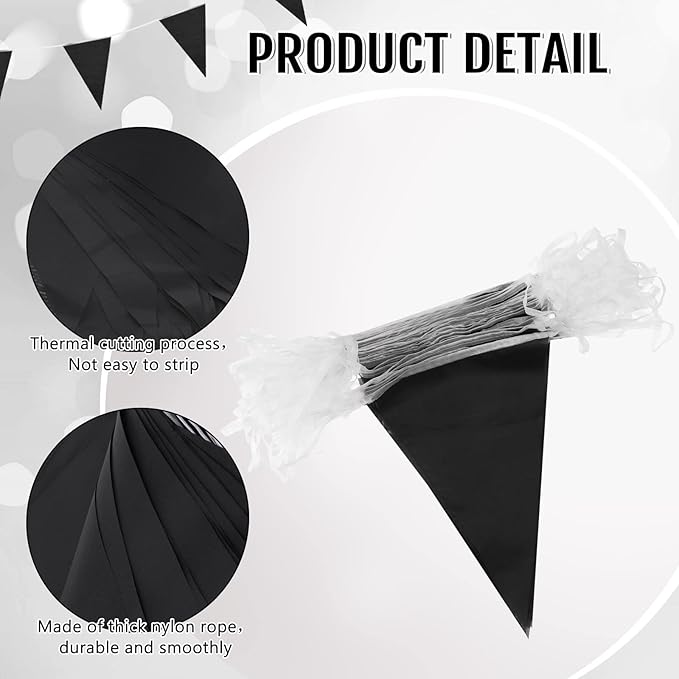 Tatuo 200 Feet Solid Pennant Banners Flags String Triangle Hanging DIY Bunting Flags Party Decorations for Grand Opening Party Banners for Kids Birthday, Shops (Black)