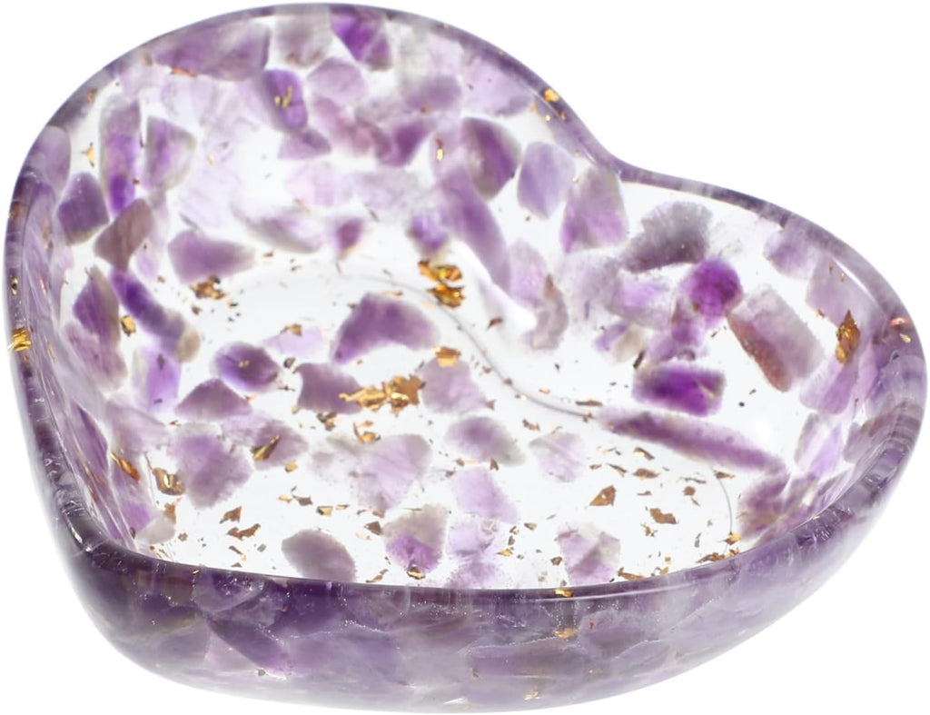 Happyyami Heart Shaped Resin Candle Holder Unique Decorative Bowl for Living Room Bedroom and Office Natural Crystal Gravel Craft for Enhanced Aesthetic and Relaxing Atmosphere